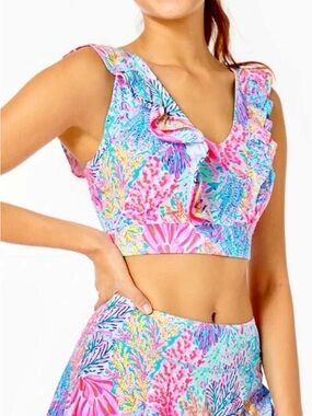 Lilly Pulitzer Multicolor Floral Coral-Print Sports Bra NWT